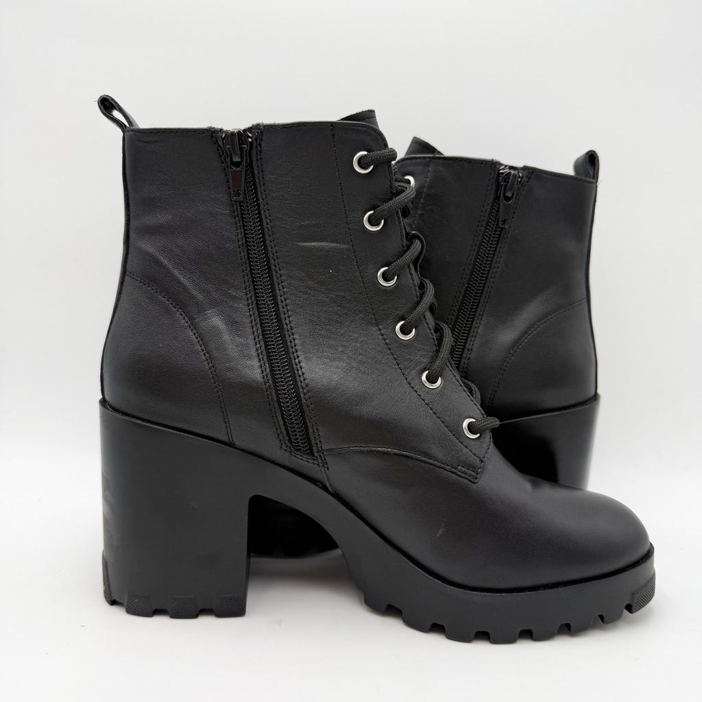BP. Womens Masson Heeled Booties Size 8.5 M Black Leather Lace Up NWOB