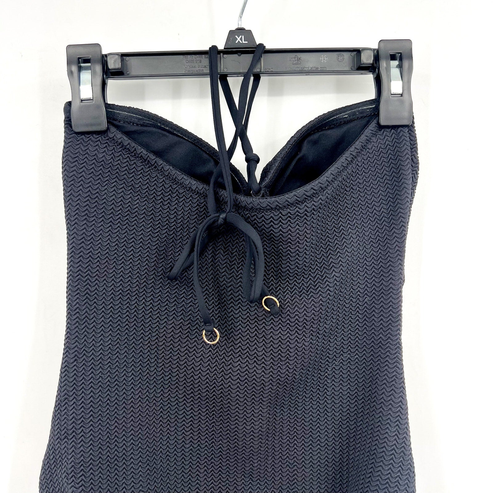 SEAFOLLY Sea Dive Bandeau One Piece Swimsuit Size 6 Black Textured Knit NWT
