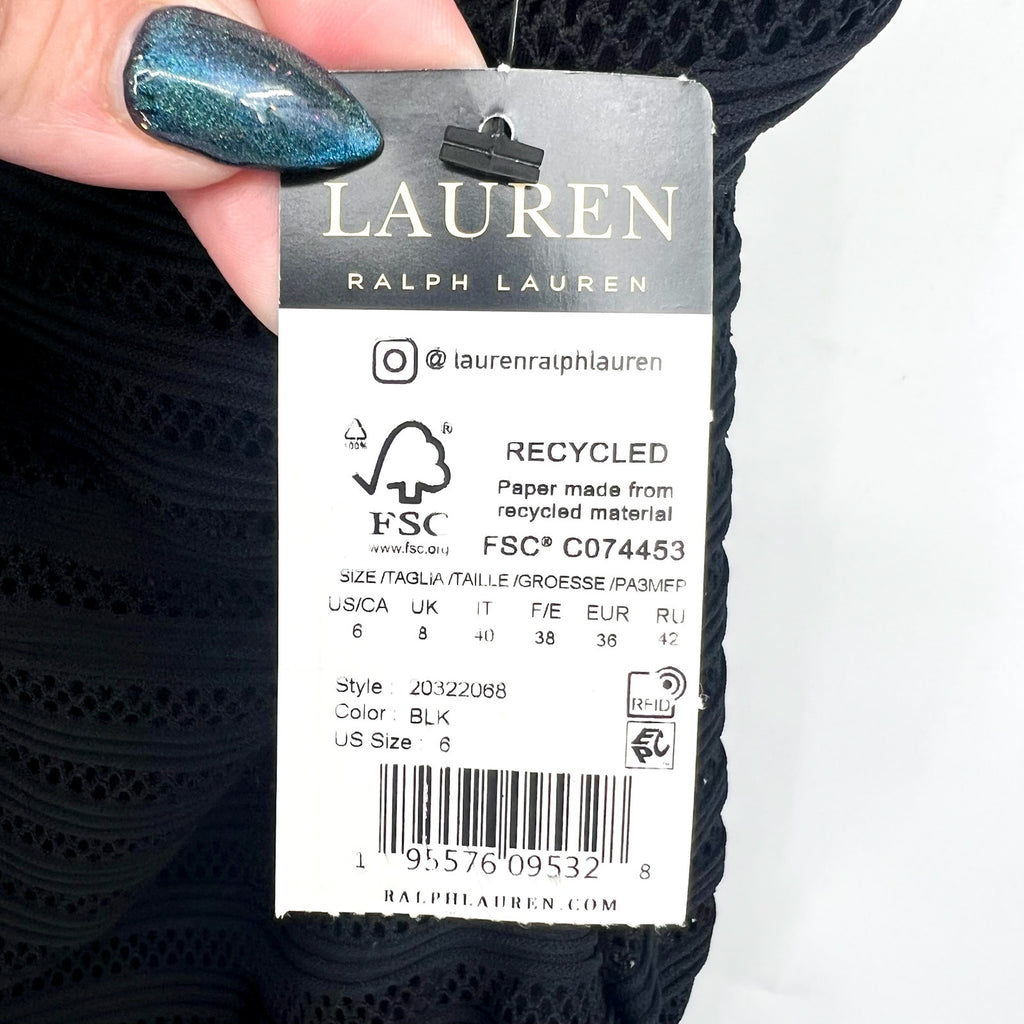 LAUREN RALPH LAUREN Ottoman One-Piece Swimsuit Size 6 Black Mesh Stripe NWT