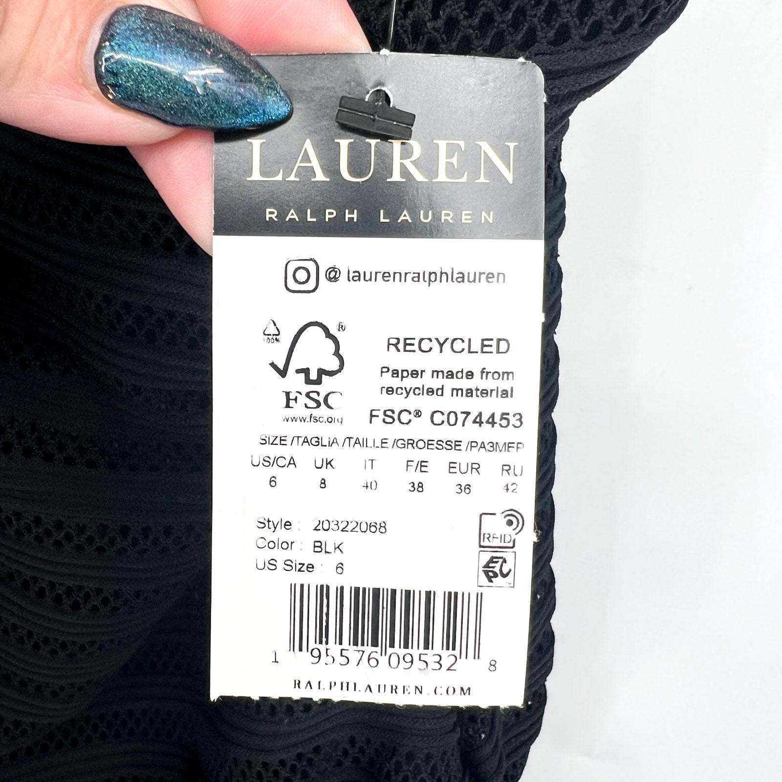 LAUREN RALPH LAUREN Ottoman One-Piece Swimsuit Size 6 Black Mesh Stripe NWT