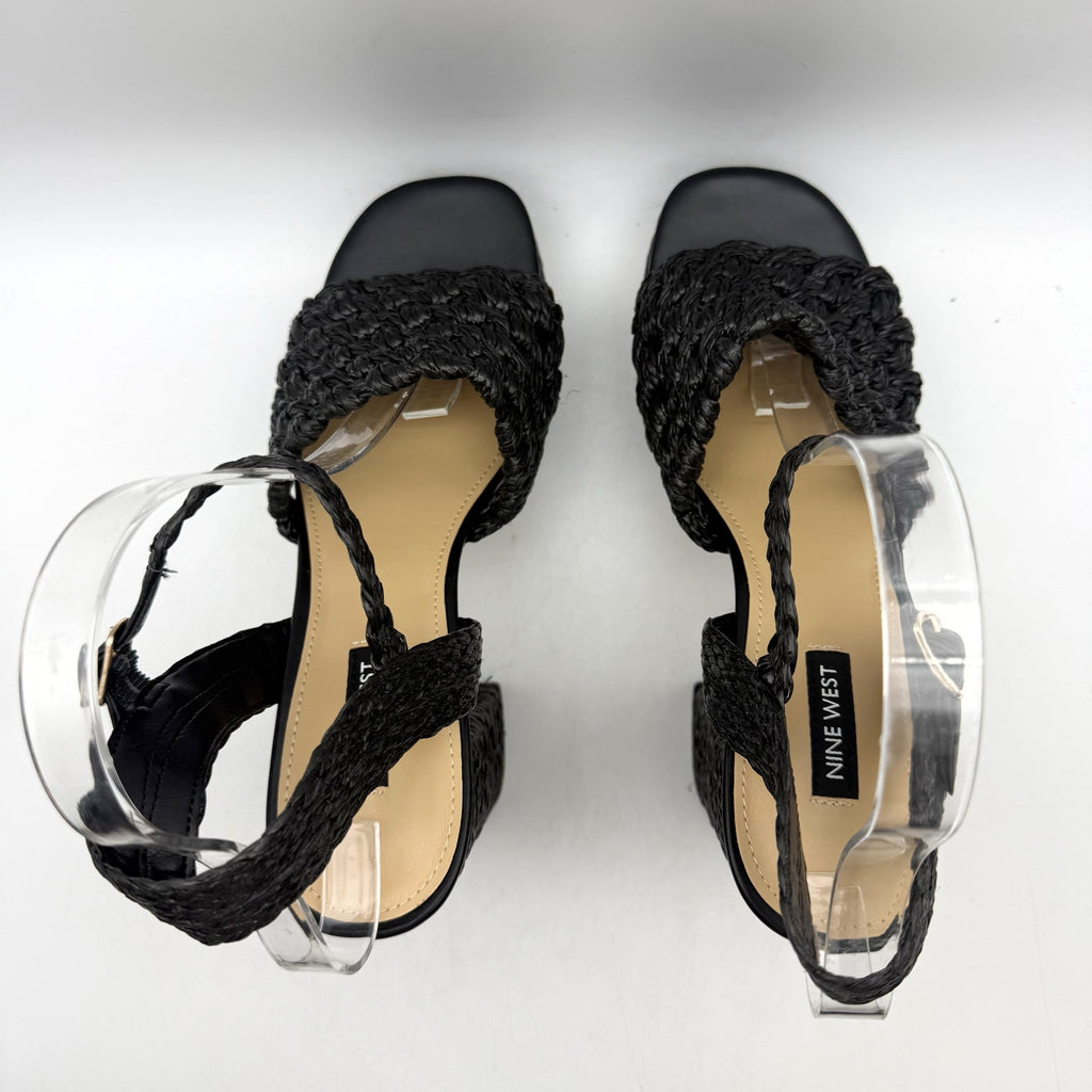 Nine West Womens Vadyn Platform Sandals US 8.5 M Black Heels NWOB