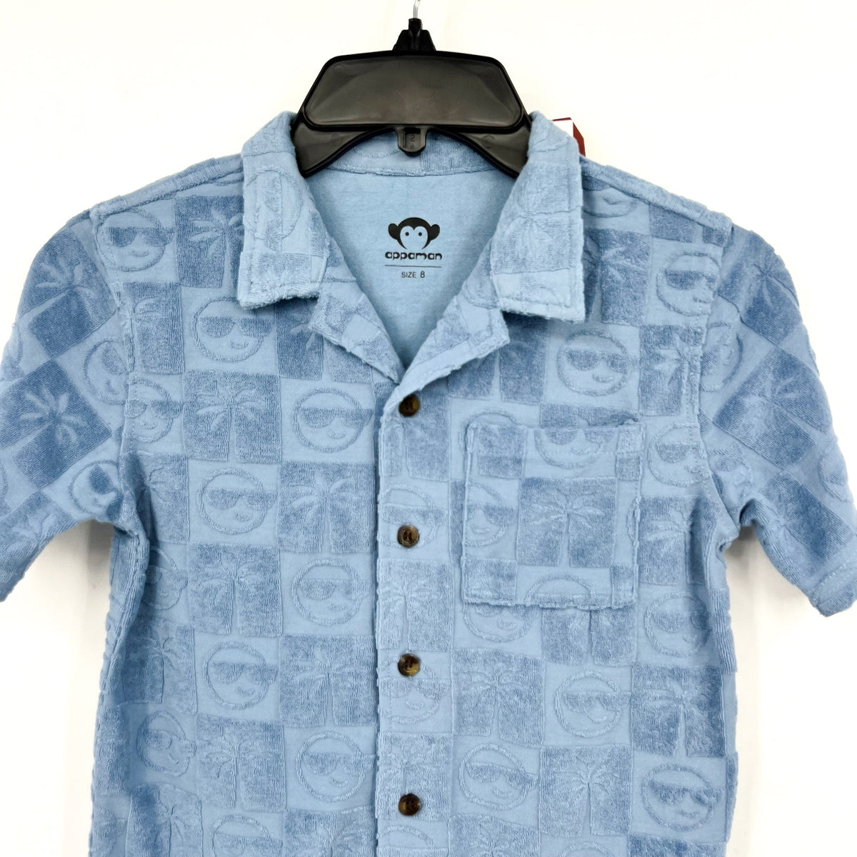 APPAMAN Boy's Resort Terry Shirt Size 8 Denim Blue Printed Short Sleeve NWT