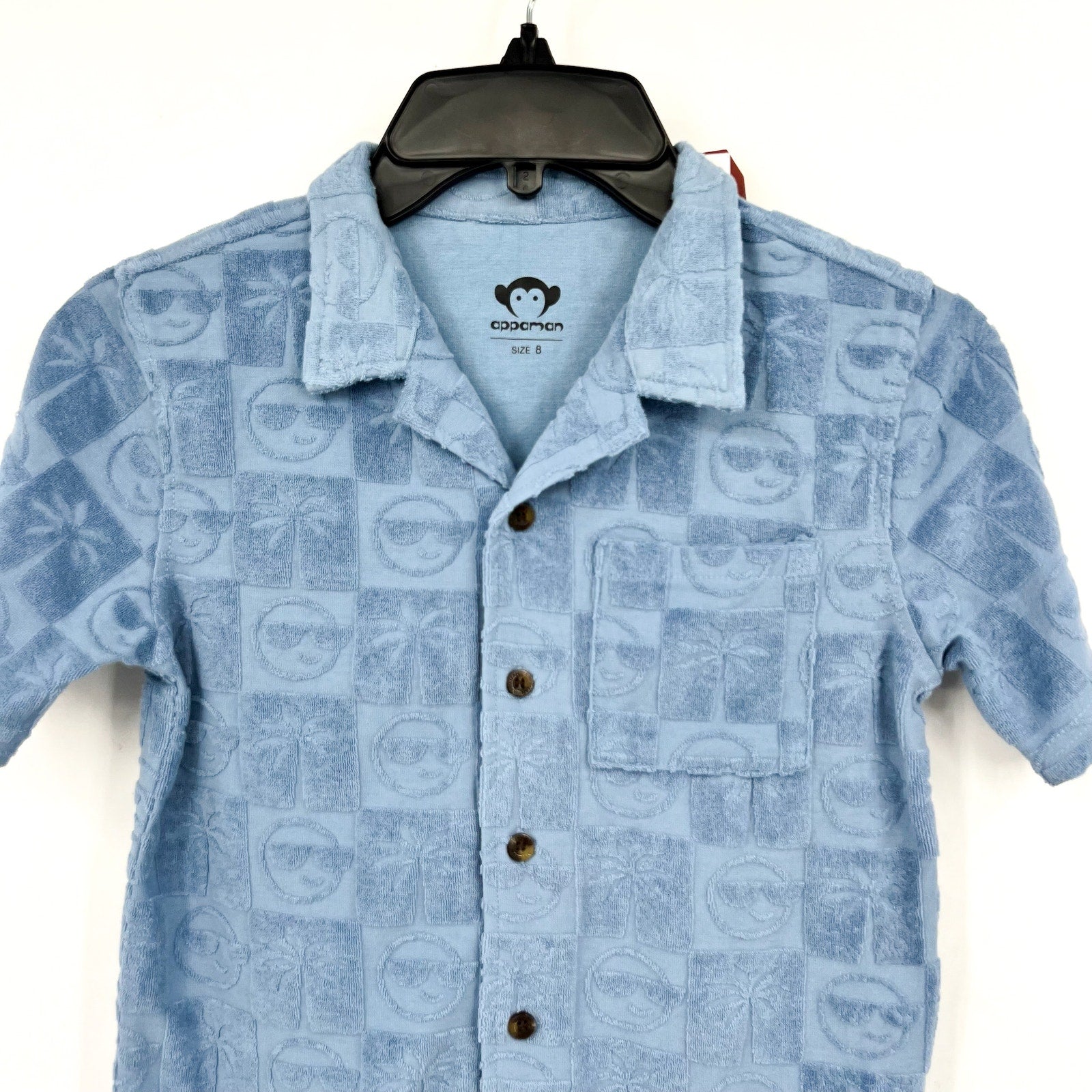 APPAMAN Boy's Resort Terry Shirt Size 8 Denim Blue Printed Short Sleeve NWT