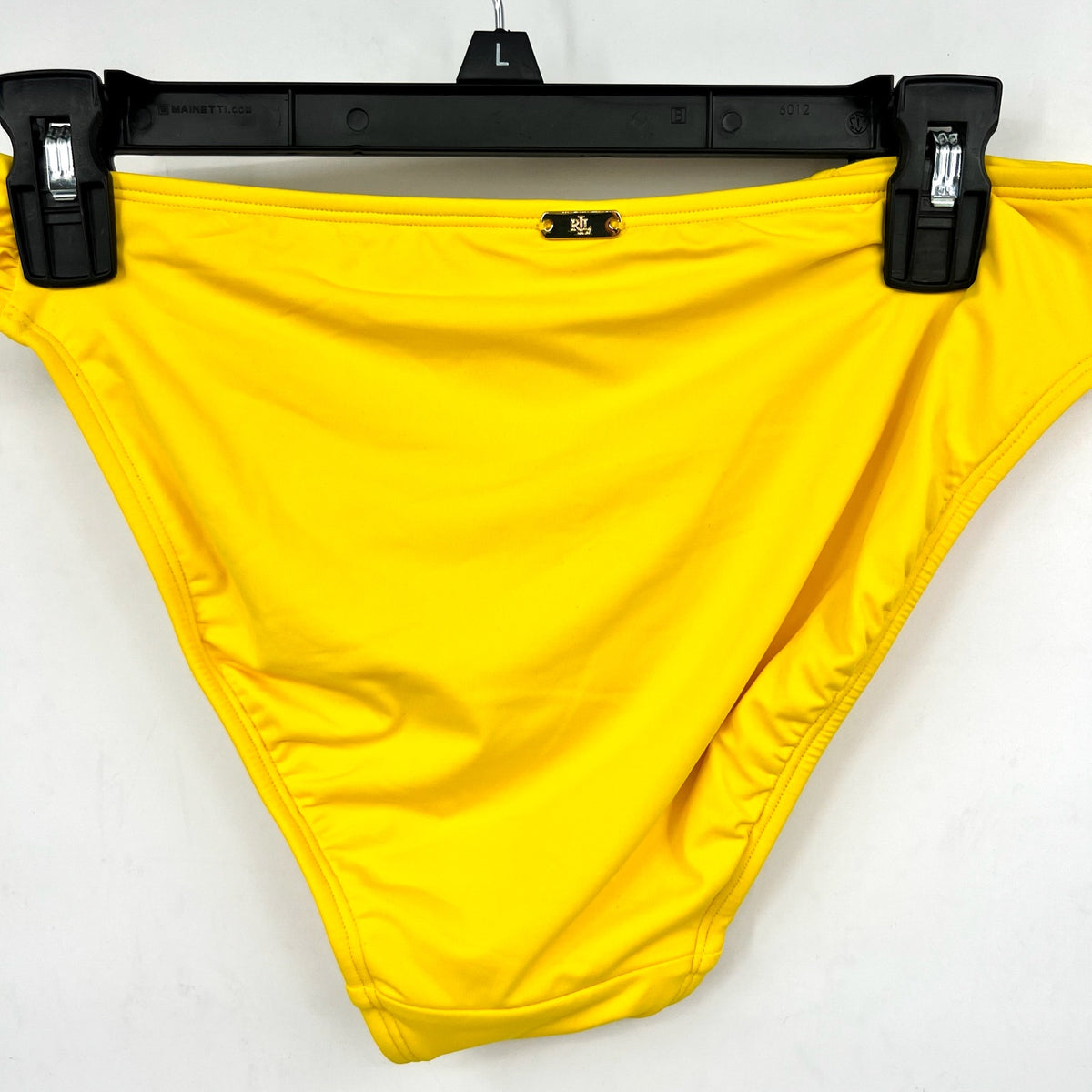 LAUREN RALPH LAUREN Shirred Hipster Bikini Bottom Size 12 Yellow Beach Club NWT