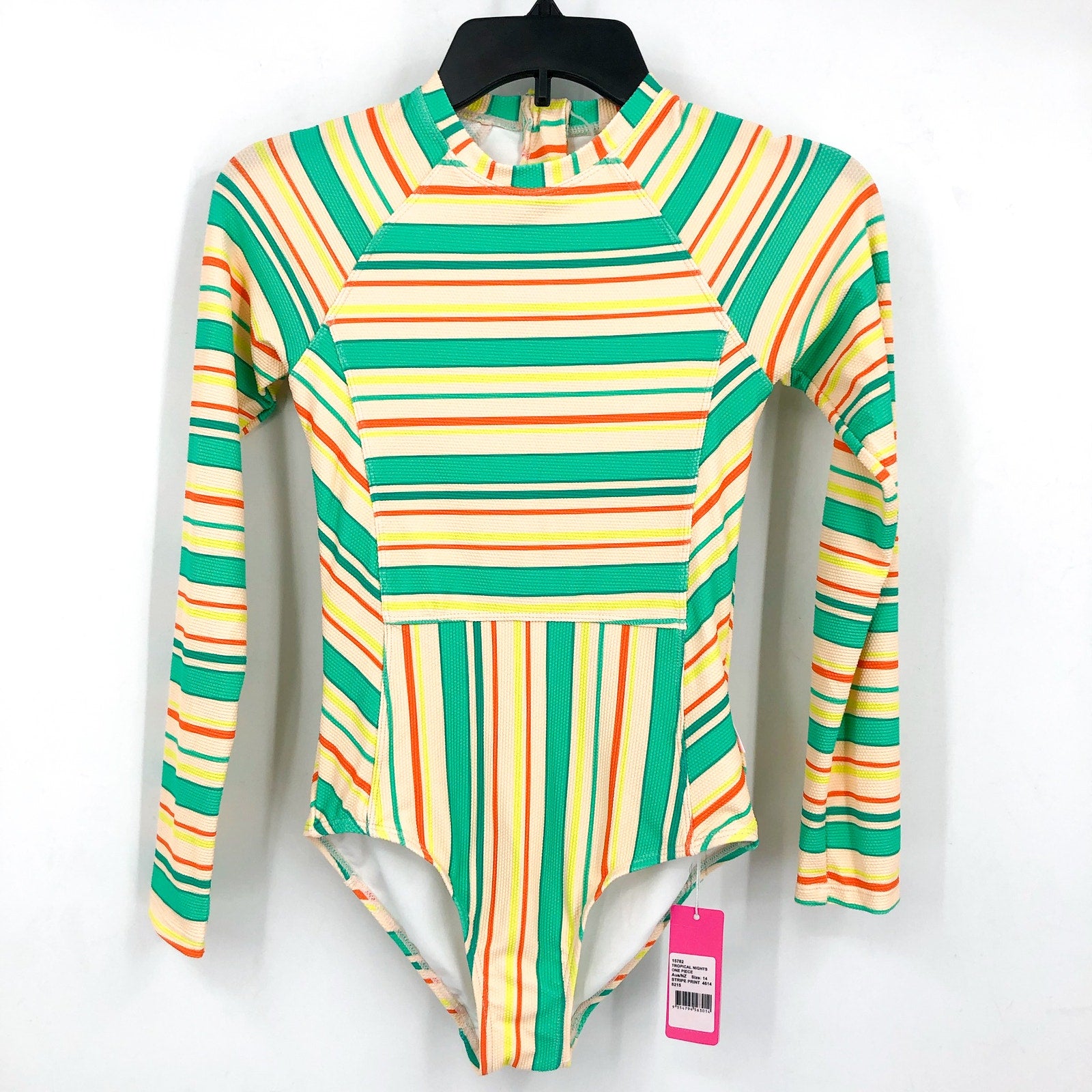 SEAFOLLY Girls Tropical Night One Piece Swimsuit Size 14 Green Yellow Stripe NWT