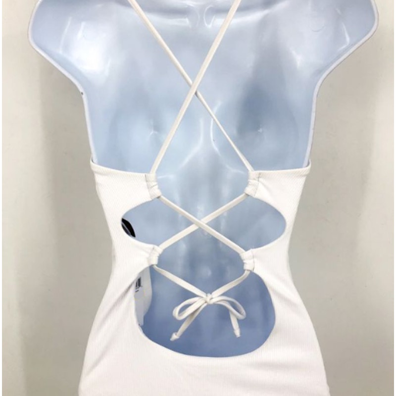 BECCA Women's Modern Edge Haley One Piece Swimsuit Large White Plunge Neck NWT