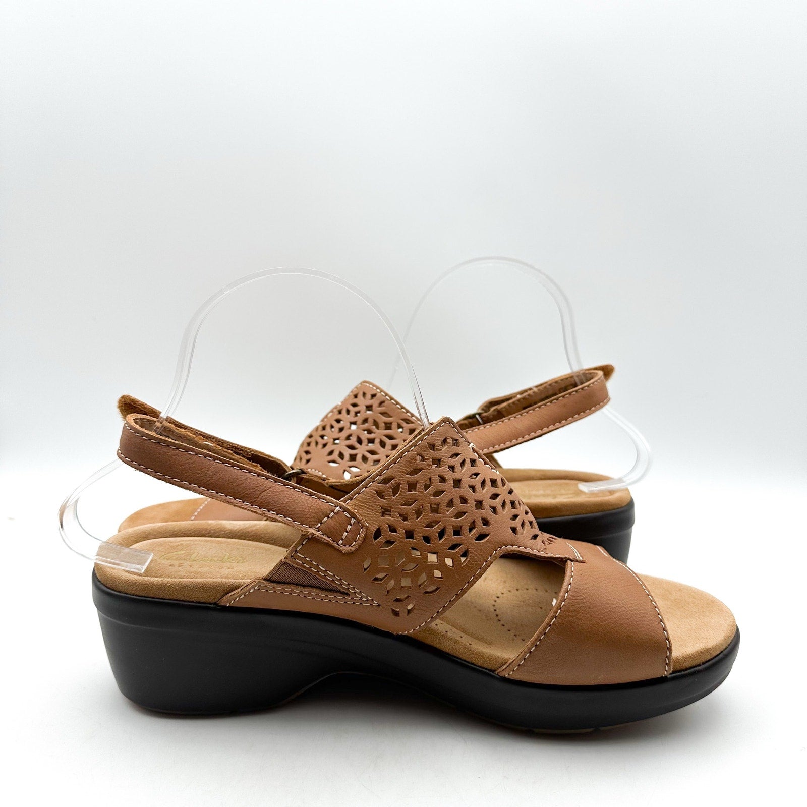 CLARKS Womens Tuleah Heeled Sandals Size 9 M EU 40 Tan Leather NWOB