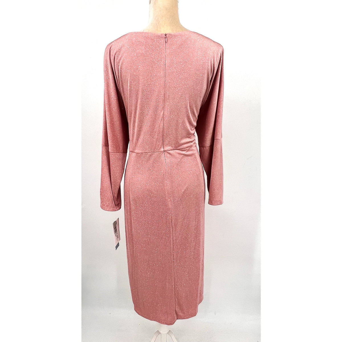 LONDON TIMES Women's Criss Cross Waist Dress 20W Pink Sparkle 3/4 Sleeve NWT