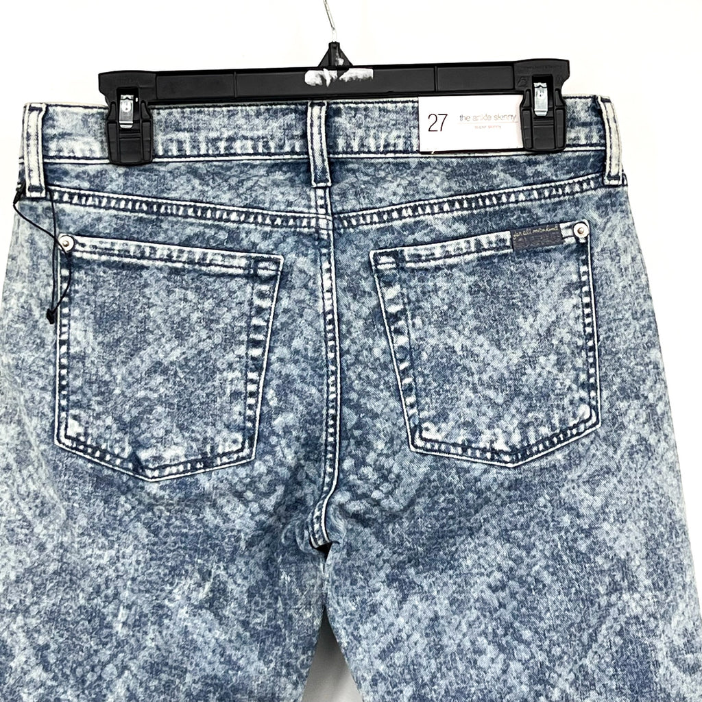 7 FOR ALL MANKIND Ankle Super Skinny Jeans Size 27 US 4 Blue Snake Acid Wash NWT