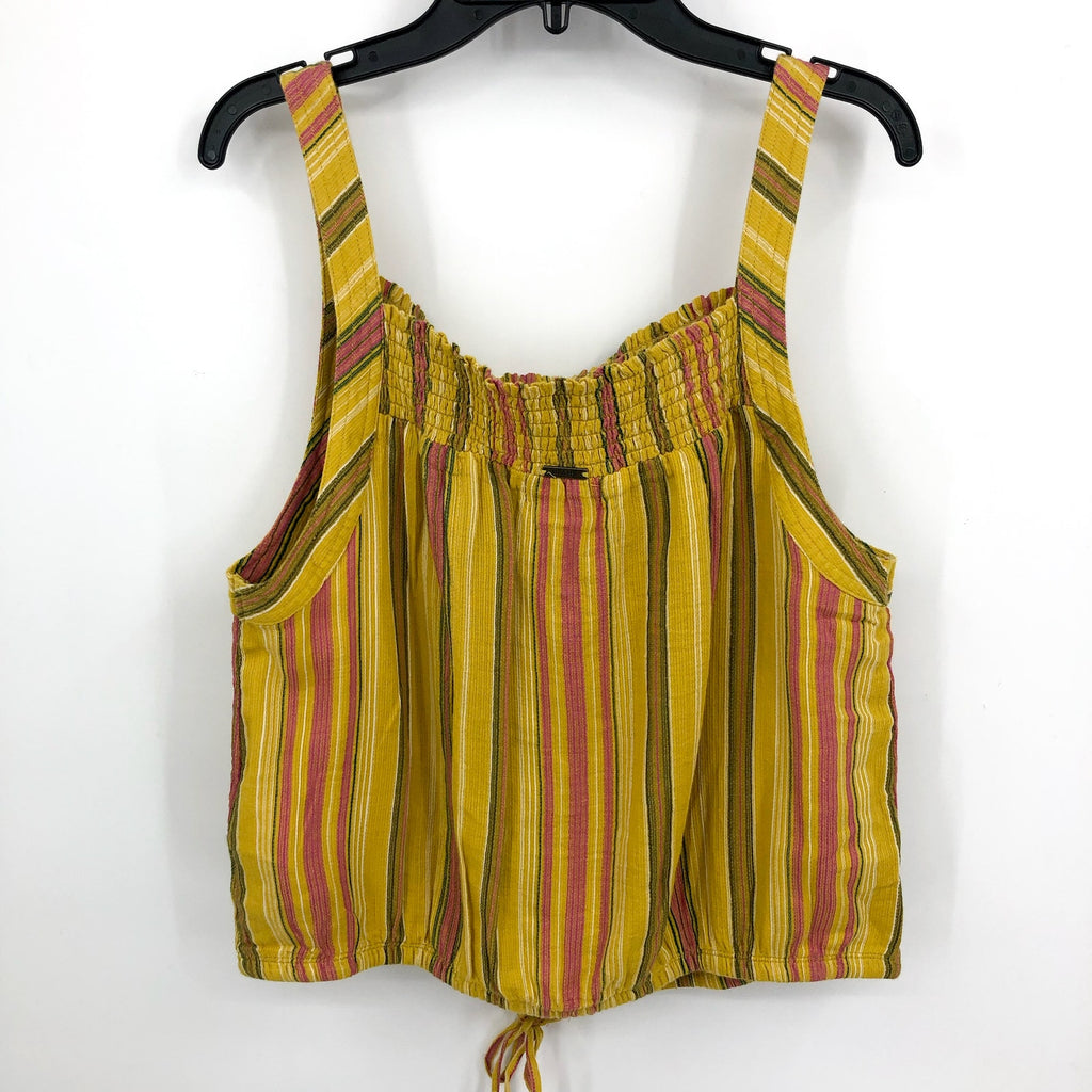 PRANA Women's Little Palm Cami Top XL Yellow Leapfrog Stripe Square Neck NWT