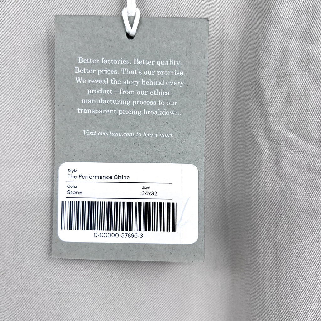EVERLANE Men's Uniform Performance Chinos 34x32 Stone Gray Slim Fit Pants NWT