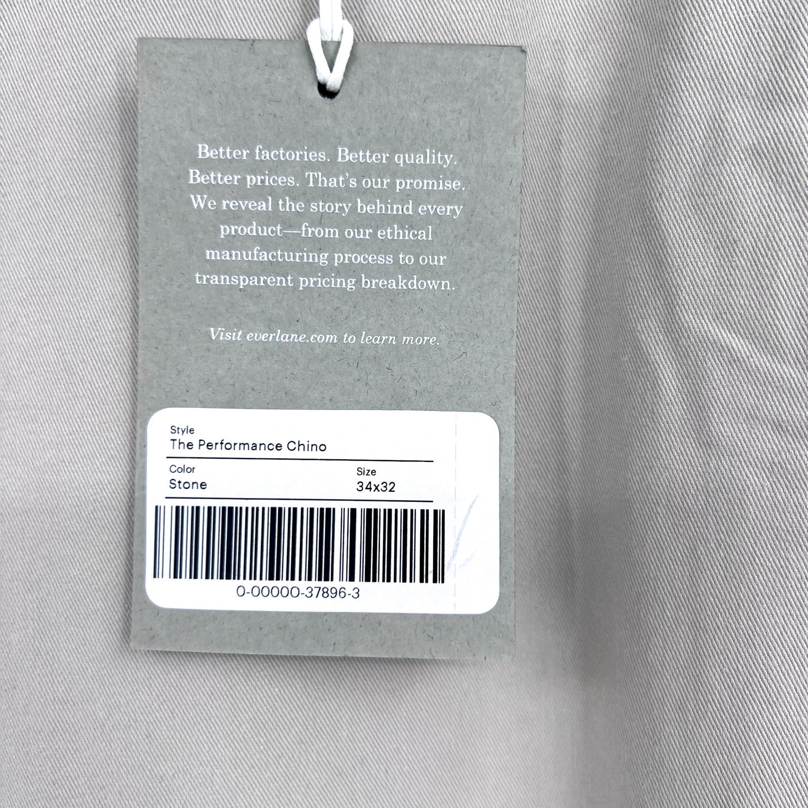 EVERLANE Men's Uniform Performance Chinos 34x32 Stone Gray Slim Fit Pants NWT