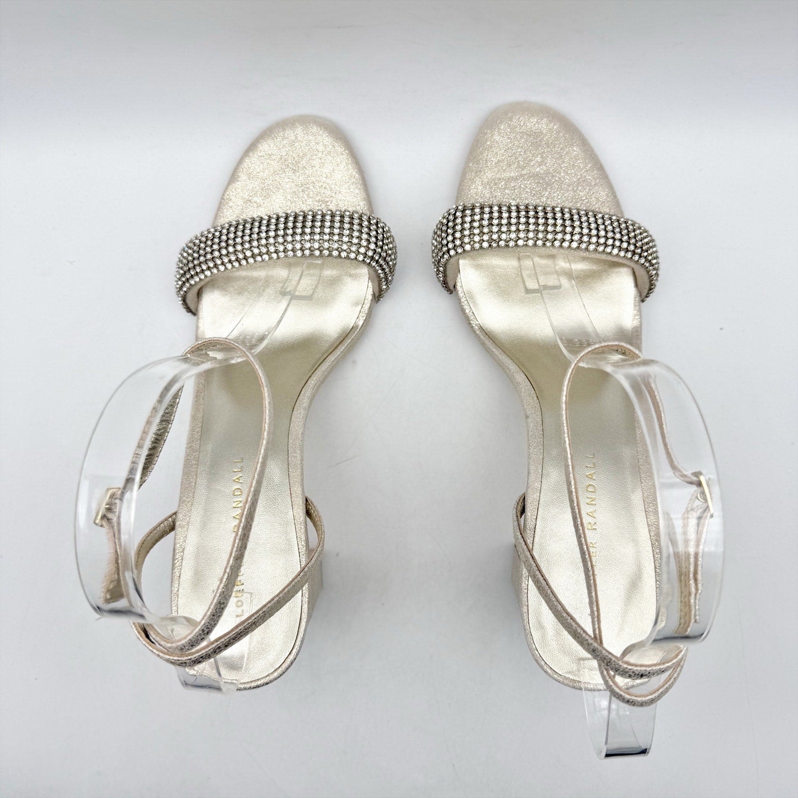 Loeffler Randall Shay Heeled Sandals Size 10 Champagne Gold Rhinestone NWOB