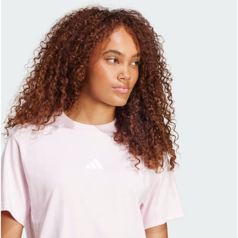 ADIDAS Women's Essentials 3-Stripes Cotton Tee Small Pink White Short Sleeve NWT