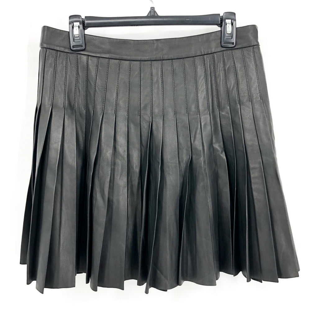 LAUREN RALPH LAUREN Knife-Pleated Lambskin Miniskirt Size 10 Black Leather NWOT