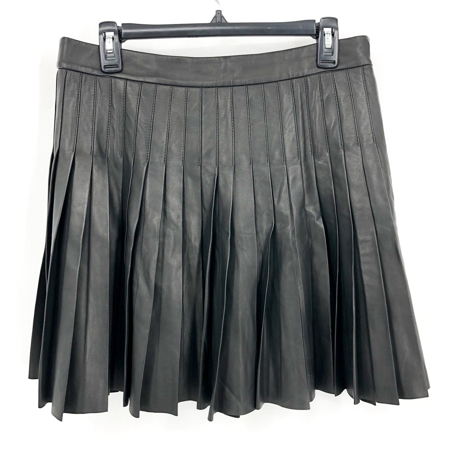 LAUREN RALPH LAUREN Knife-Pleated Lambskin Miniskirt Size 10 Black Leather NWOT