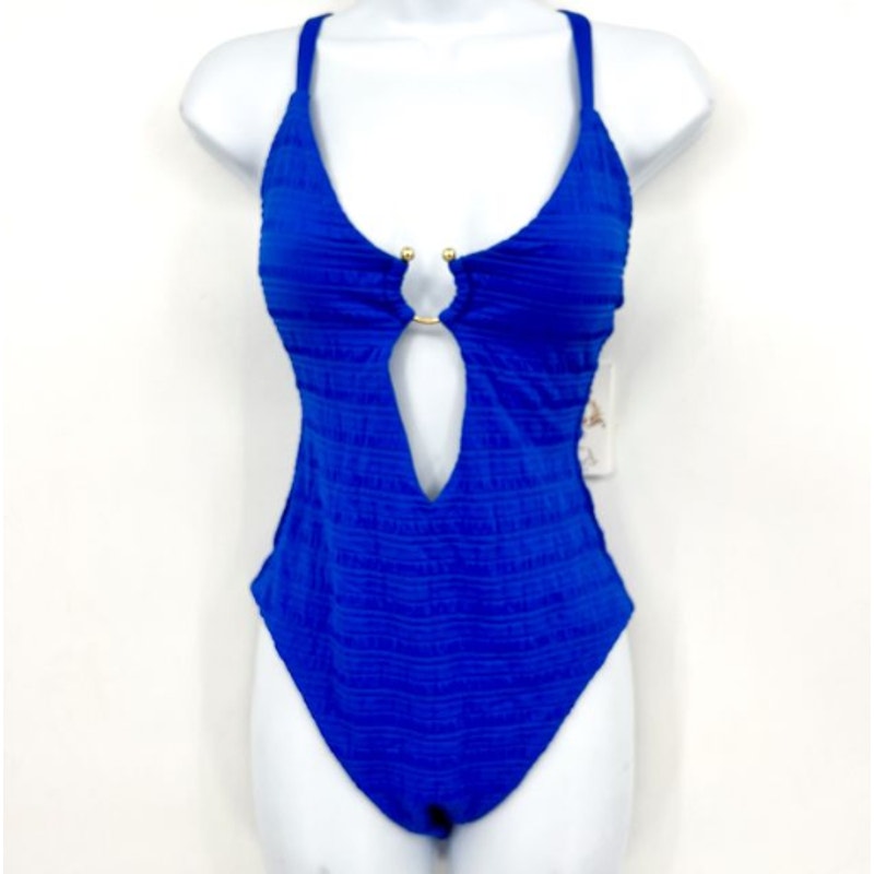 BECCA Women's Coast Ariyah Plunge One Piece Swimsuit Small Ultramarine Blue NWT