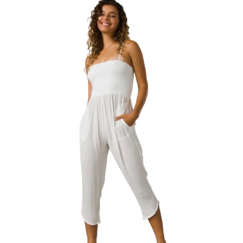 PRANA Women's Fernie Smocked Strapless Jumpsuit Small White Sleeveless NWT