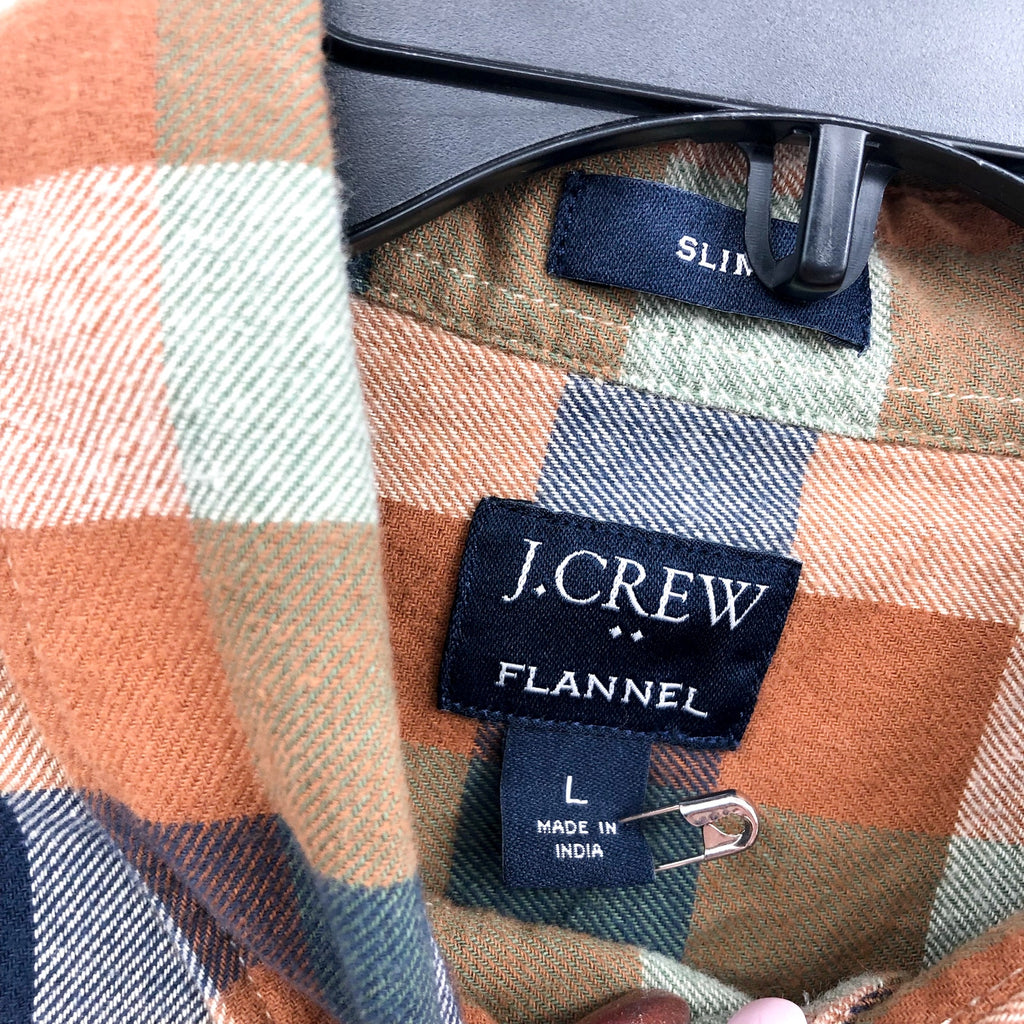 J.CREW Mens Slim Fit Flannel Shirt Large Brown Natural BU177 NWOT