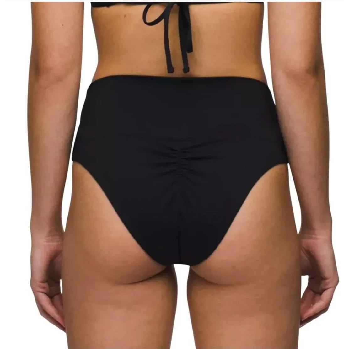 PRANA Women's Aurelia Bikini Bottom Large Black Ottoman High Waist Swim NWT