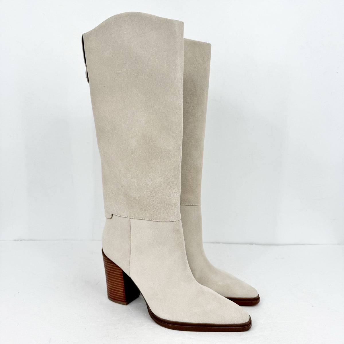 Franco Sarto Womens Jasmine Knee High Boots Size 8.5 Winter White Suede NIB