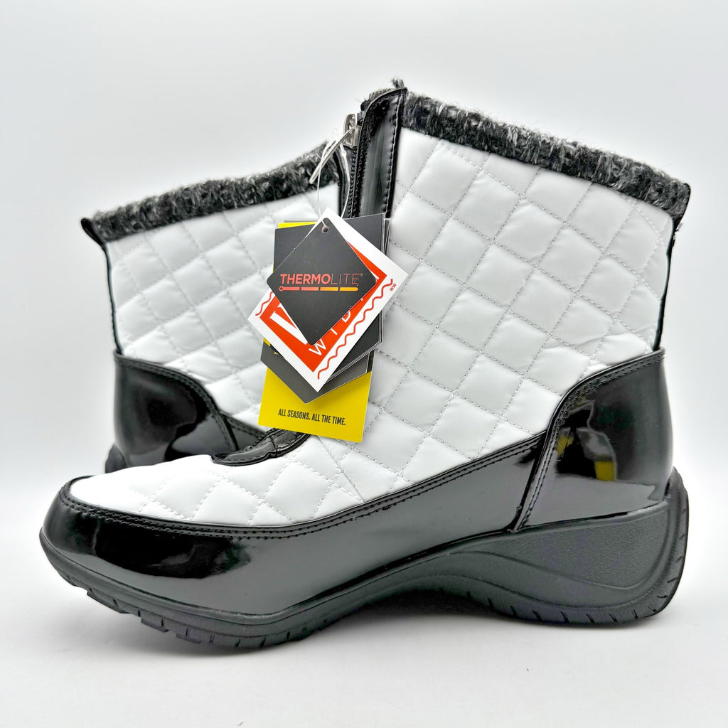 Khombu Womens Megan Snow Boots Size 8 Wide White Black Waterproof NIB