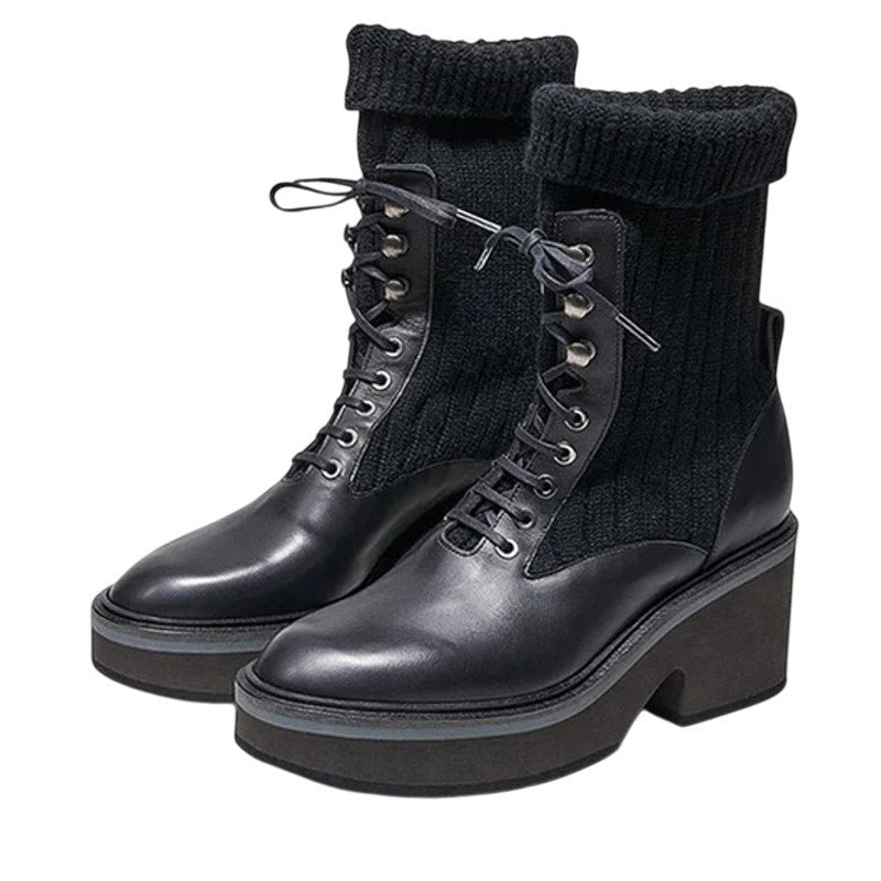 Robert Clergerie Womens Ancel Boots Size 10 EU 40 Black Calfskin Knit Combat NIB