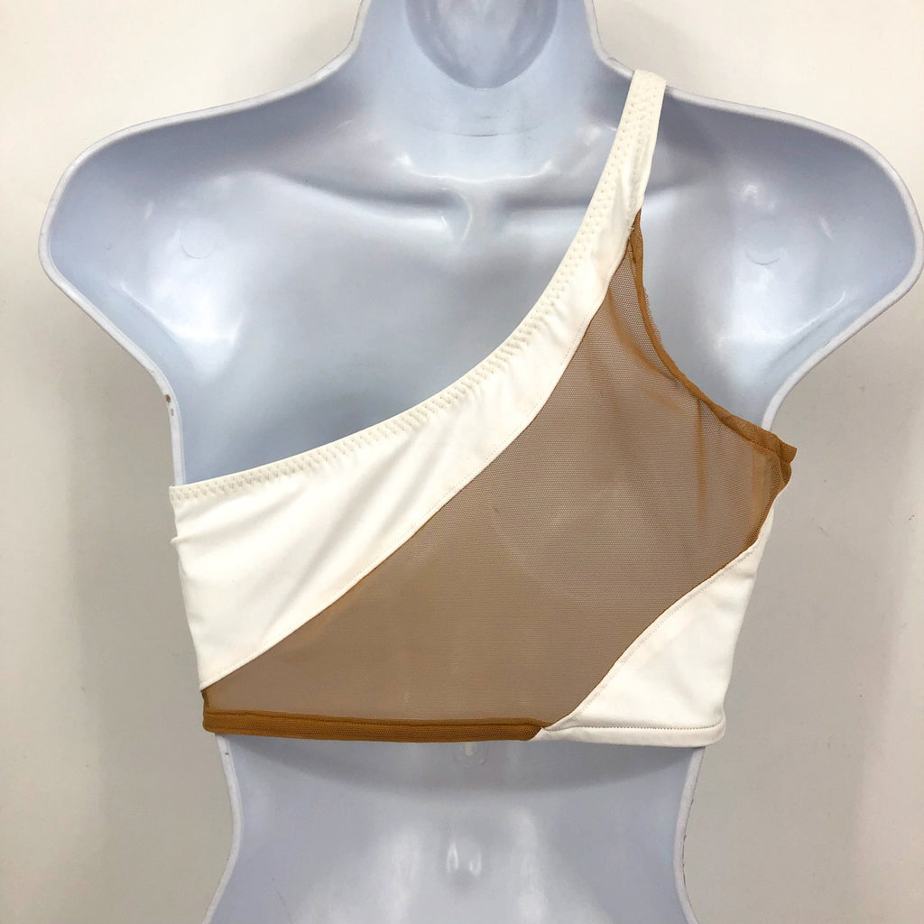 NORMA KAMALI Women's Snake Mesh Bikini Top Large White Nude One Shoulder