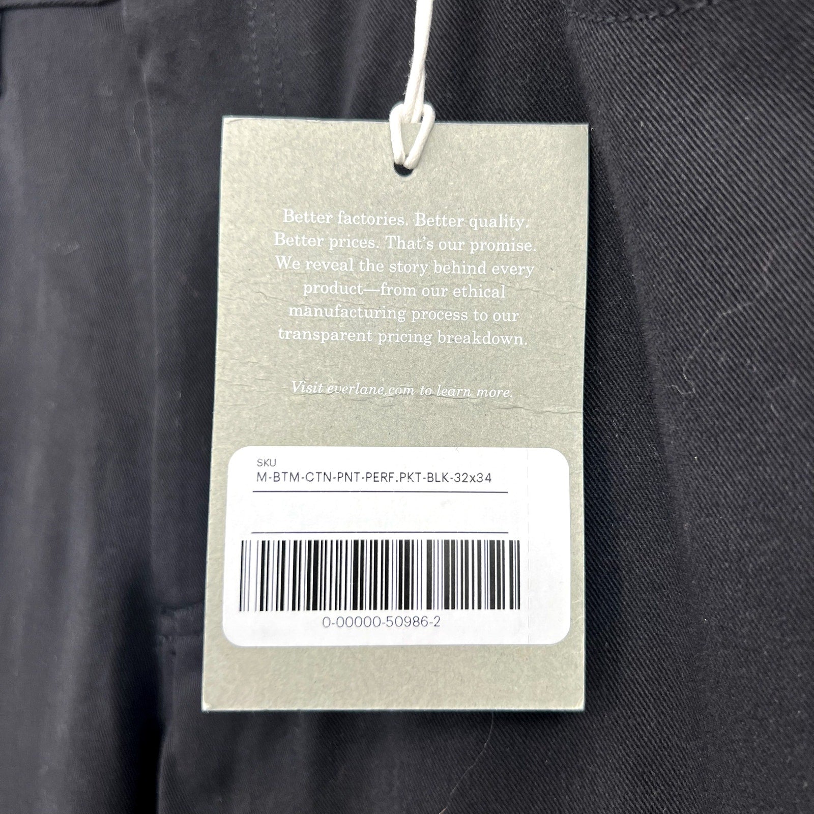 EVERLANE Men's The Performance 5-Pocket Pants 32x34 Black Chinos Stretch NWT