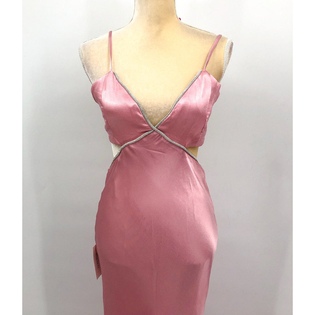 BARDOT Womens Rome Diamonte Slip Dress US Size 8 Blush Pink Open Back V NWT