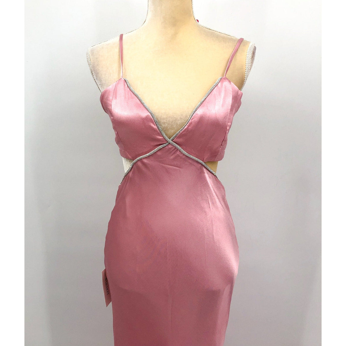 BARDOT Womens Rome Diamonte Slip Dress US Size 8 Blush Pink Open Back V NWT