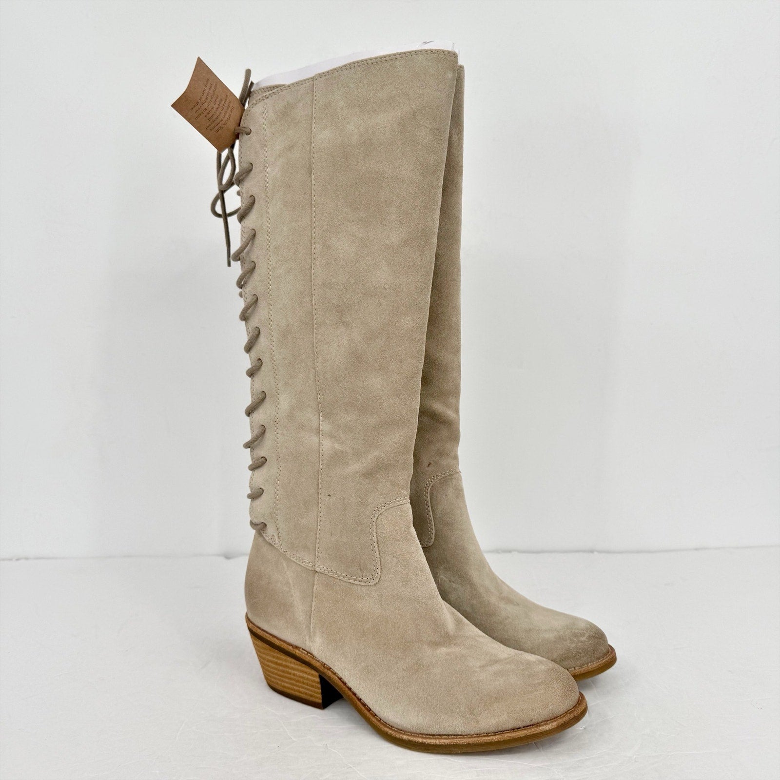 Sofft Womens Sharnell Heel Knee High Boots US 6.5 Beige Suede Waterproof NWOB