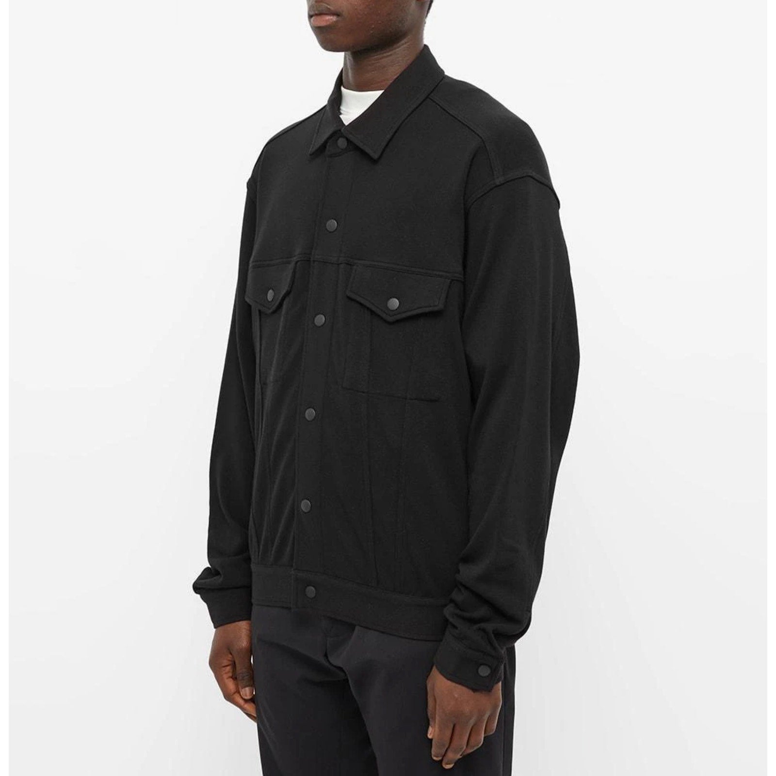STAMPD Mens Fleece Trucker Jacket Medium Black Button Up Collared Pockets NWT