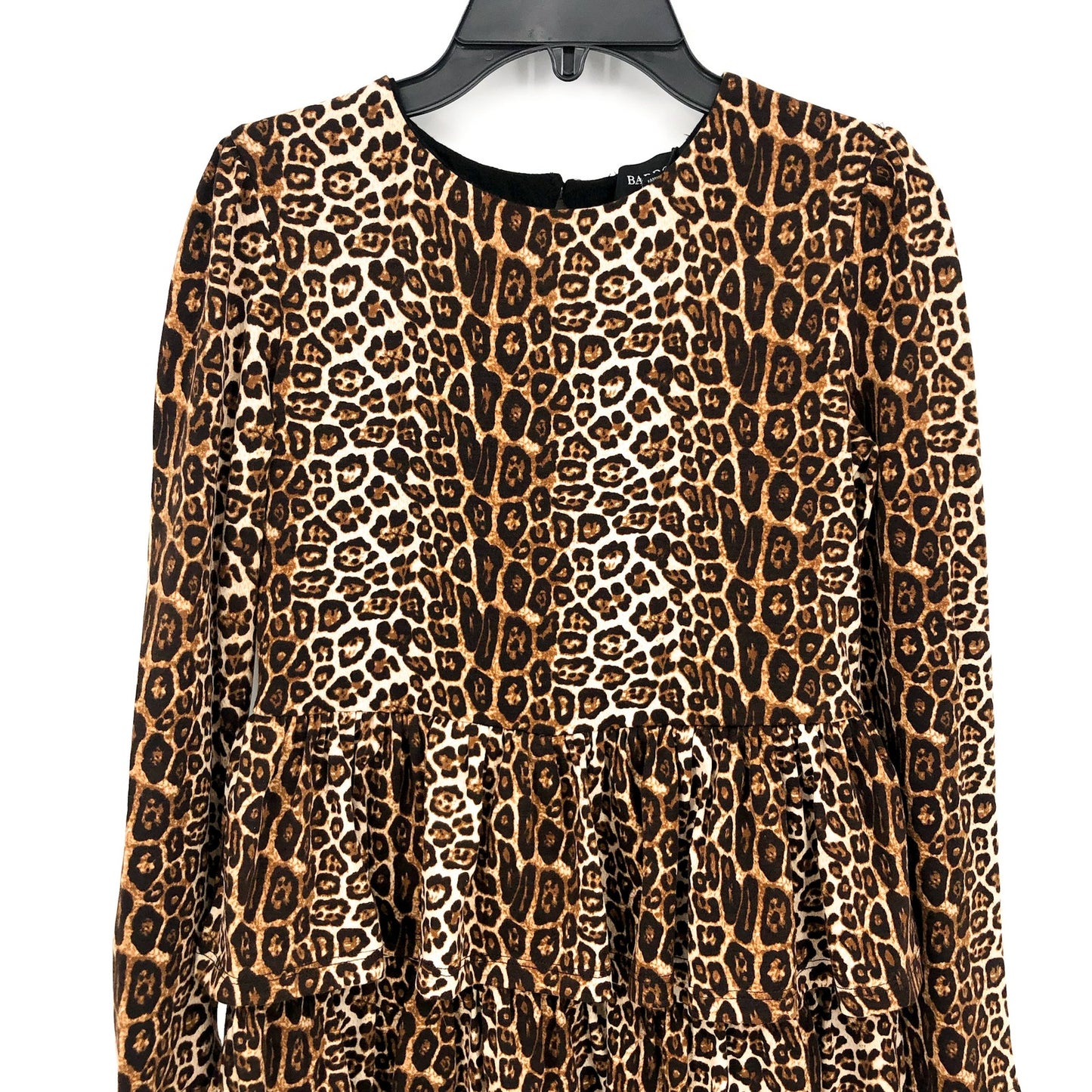 BARDOT JUNIORS Girls Keira Dress Size 14 Brown Leopard Knit Tiered Long Sleeves