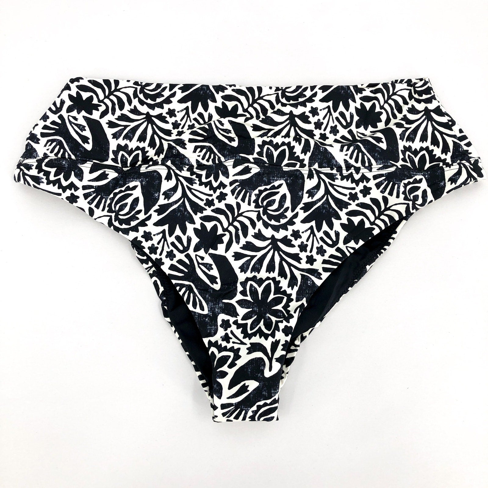 PRANA Women's Aurelia Bikini Bottom XS White Black Flora Fauna High Waist NWT