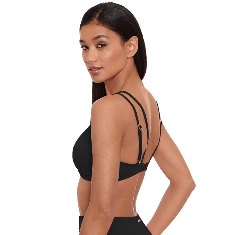 LAUREN RALPH LAUREN Double Strap Twist Bikini Top Size 4 Black Underwire NWT