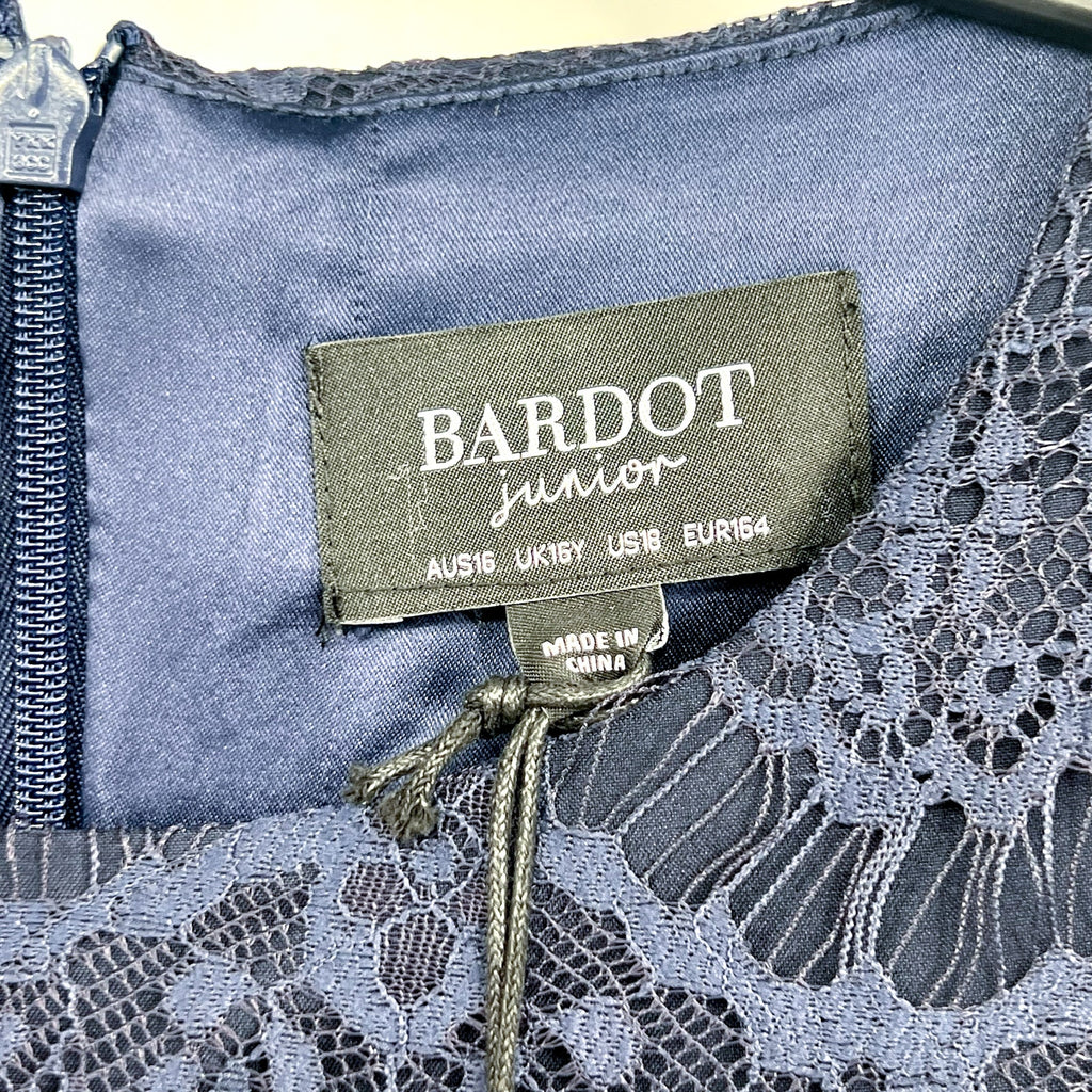 BARDOT Girls Gertrude Lace Dress Size 18 Navy Blue Long Sleeve NWT