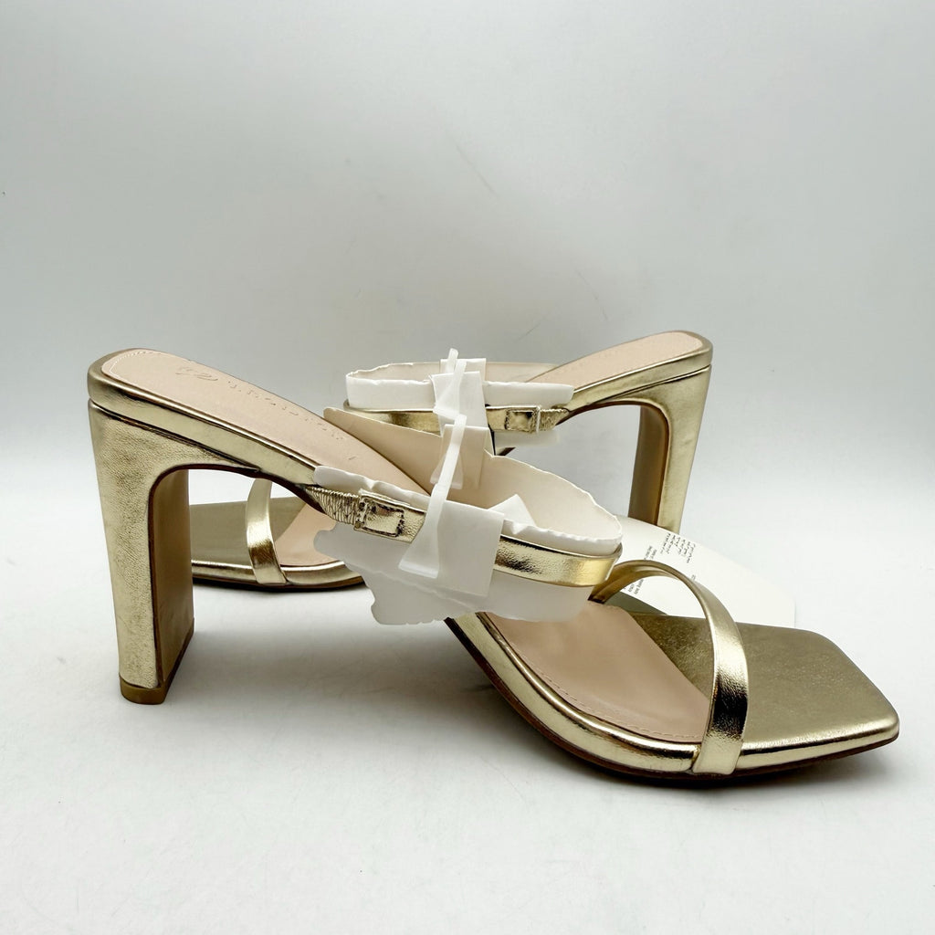 The Drop Womens Avery Heeled Sandals Size 9 Gold 2-Strap Block Heel NWOB