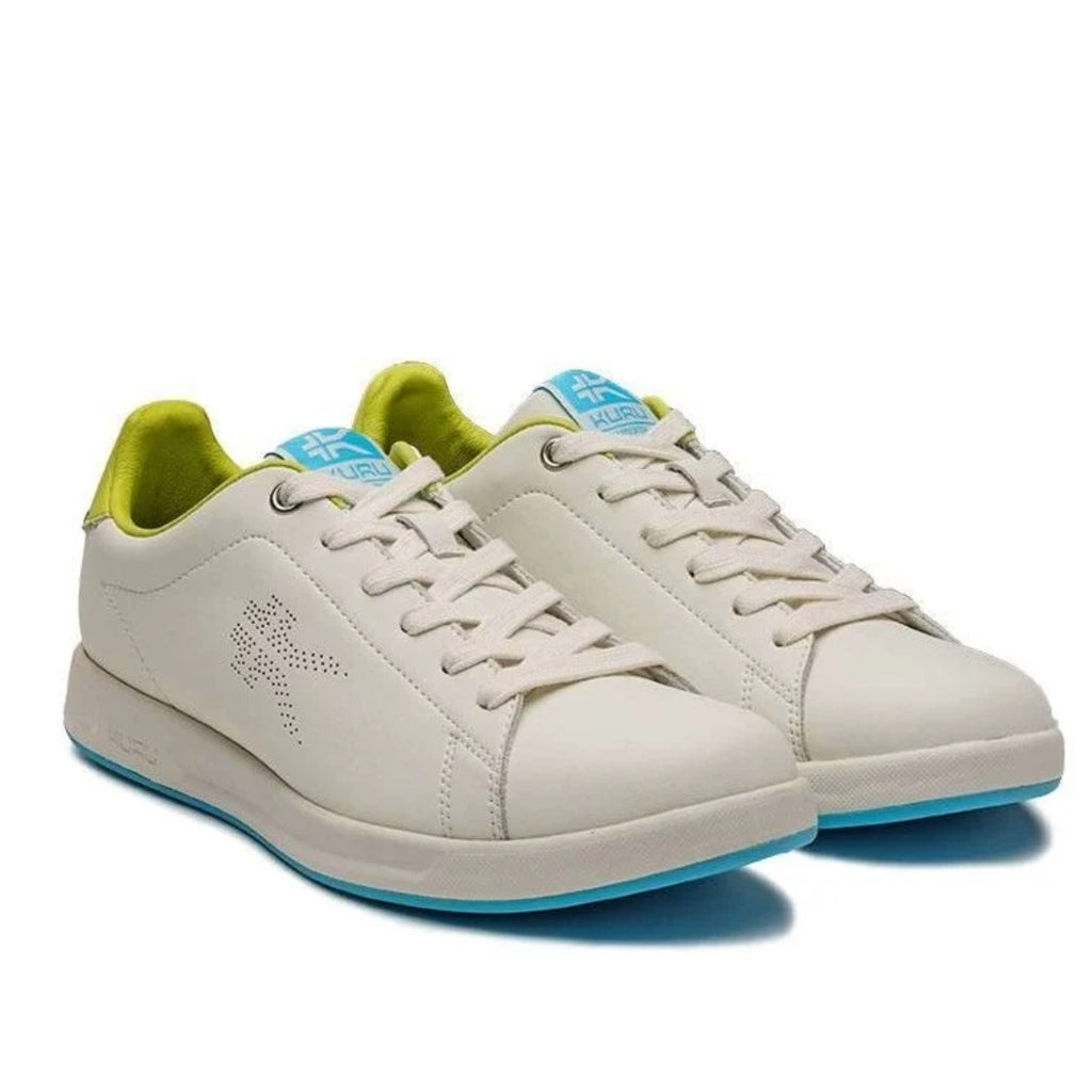 Kuru Womens Roam Court Shoes Size 7 Bright White Pale Lime Leather Sneakers NWOB