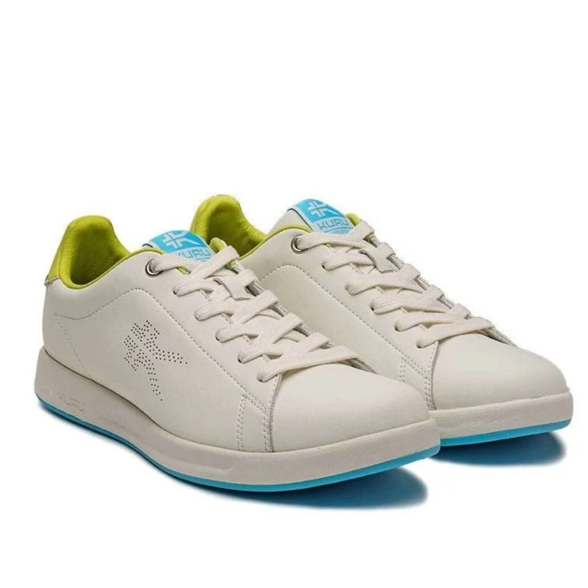 Kuru Womens Roam Court Shoes Size 7 Bright White Pale Lime Leather Sneakers NWOB