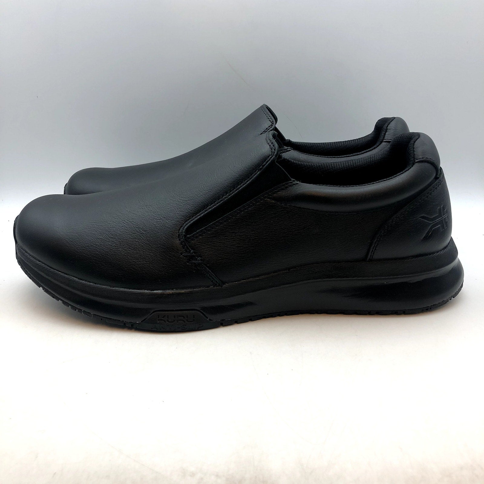 Kuru Mens Kivi 2 Slip On Sneakers 12.5 WIDE Jet Black Leather Anti Slip NWOB
