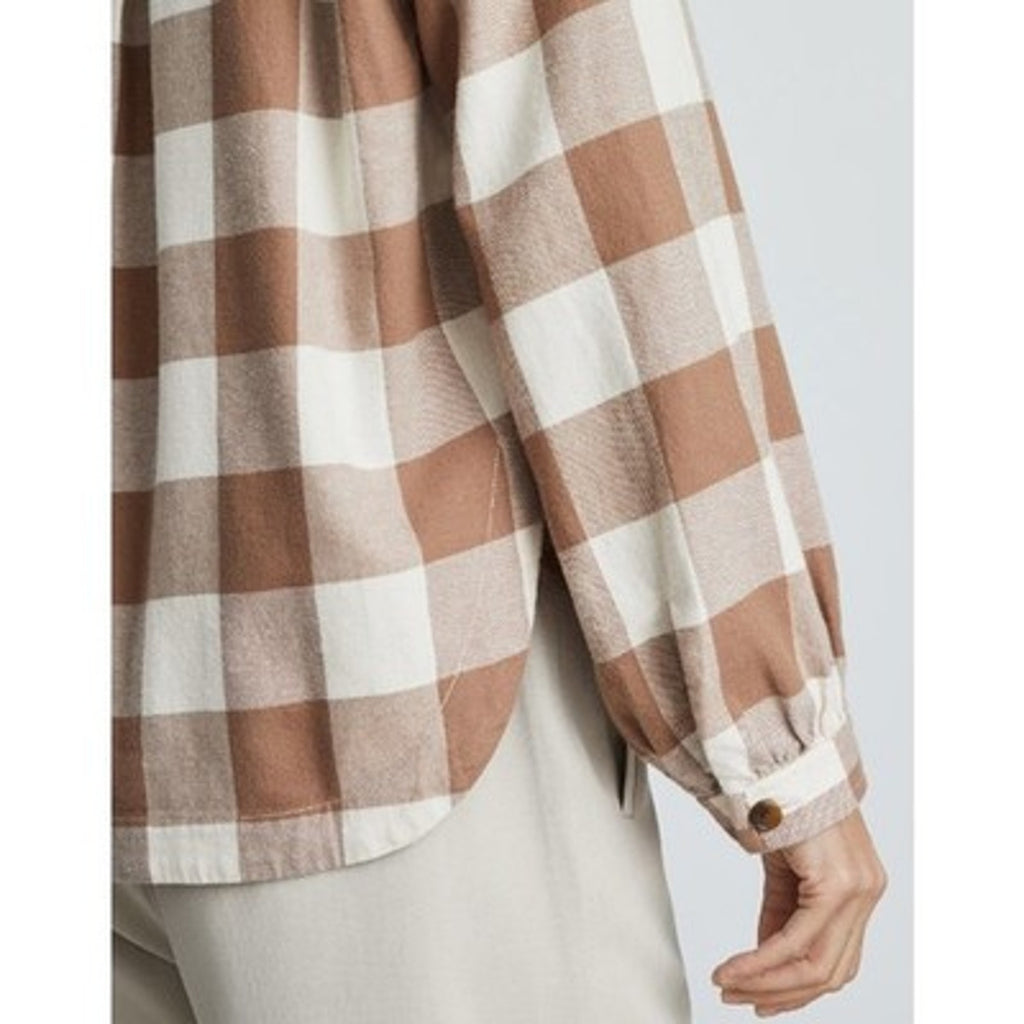 Everlane Womens Flannel Popover Top XS Tan White Plaid Organic Cotton NWOT