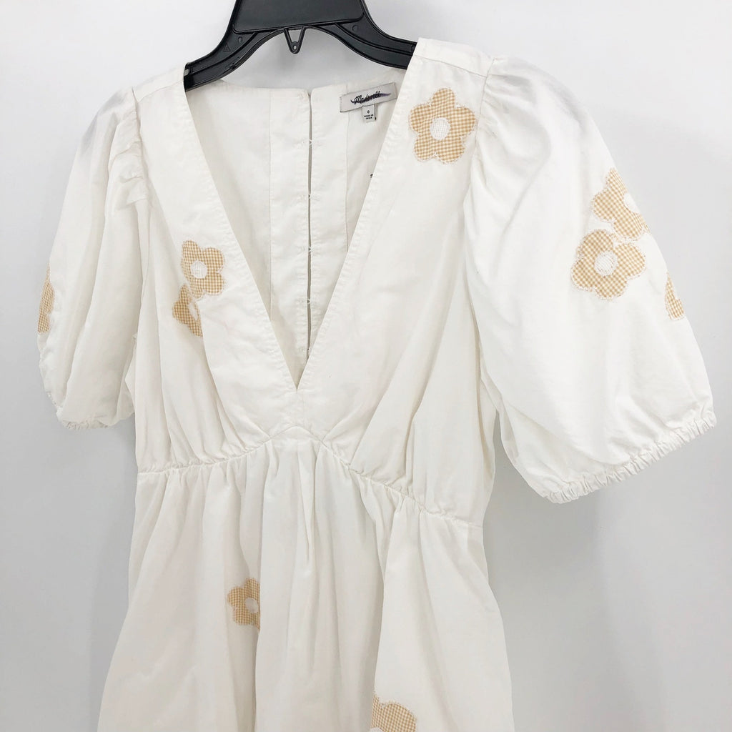 MADEWELL Annamarie Mini Dress Size 0 White Floral Puff Sleeves Cut Out NL107 NWT