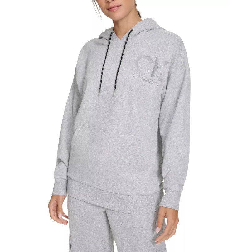 CALVIN KLEIN Women's Logo Hoodie Medium Pearl Grey Pullover Sweatshirt NWT