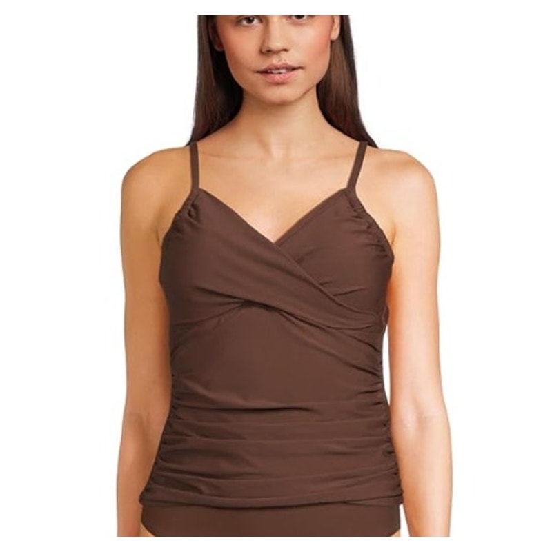 SUNSETS Women's Simone Tankini Top Small Tiki Brown Cross-Over Front Swim NWOT