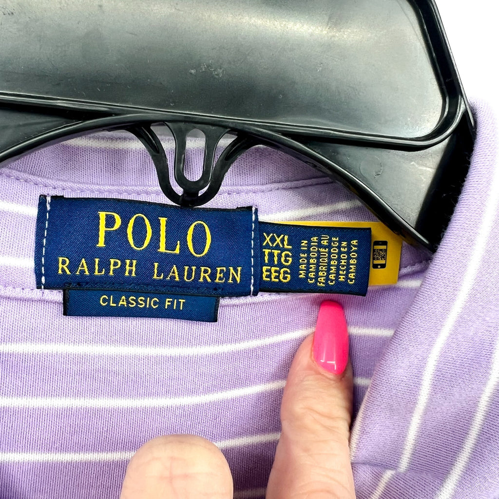 POLO RALPH LAUREN Classic-Fit Polo Shirt XXL Purple White Stripe Soft Cotton NWT