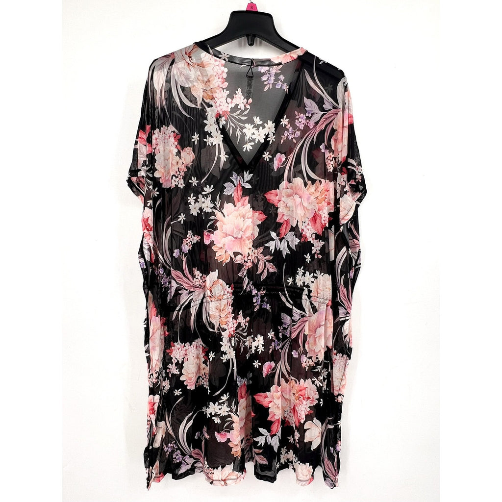 SEA LEVEL Women's Martini Mesh Kaftan Cover Up Small Black Multi Floral NWOT