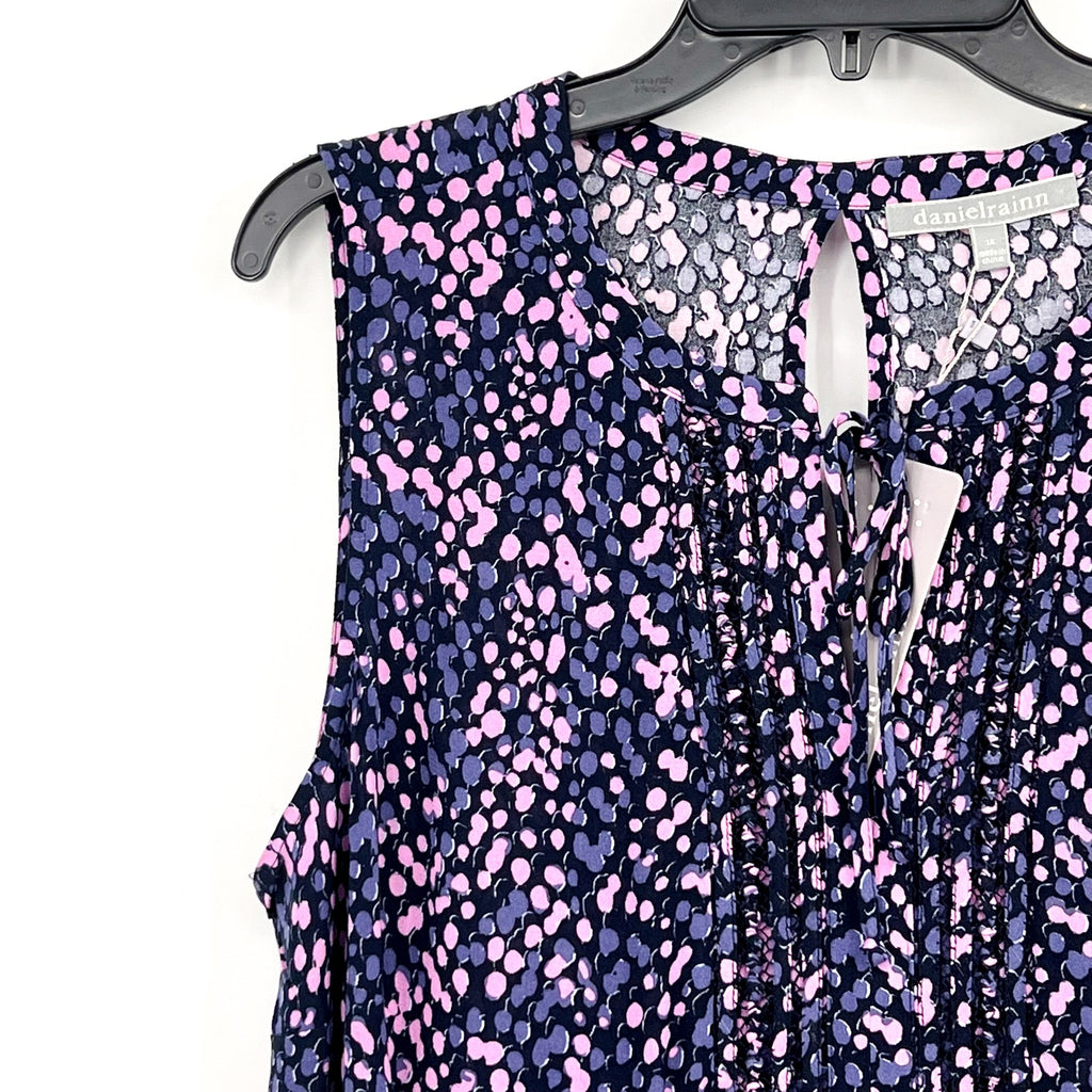 DANIEL RAINN Women's Sleeveless Blouse 1X Purple Pink Print Tie-Front NWT