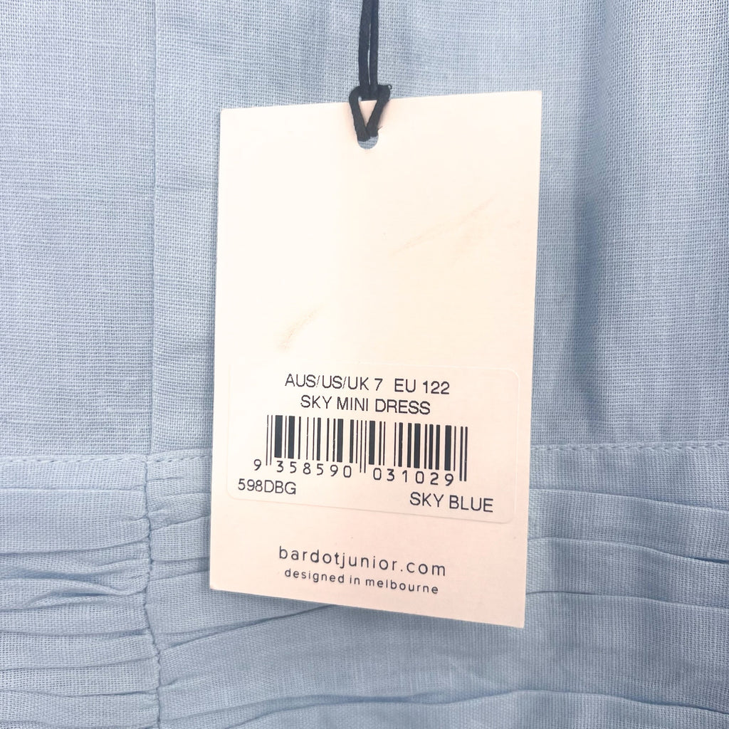 BARDOT JUNIOR Girl's Sky Mini Dress Size 7 Sky Blue Short Cotton Flax NWT