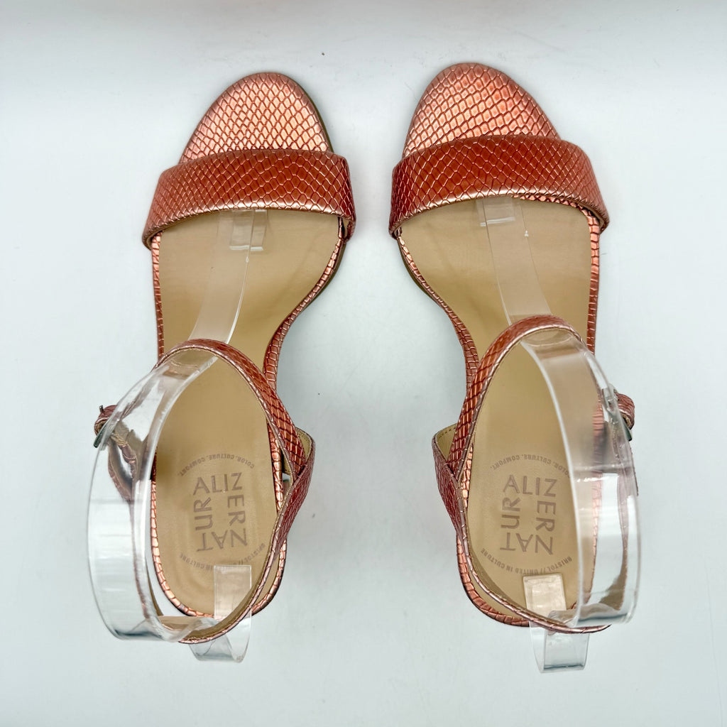 Naturalizer Womens Bristol Heel Sandal 8.5 Wide Orange Metallic Snake Print NWOB